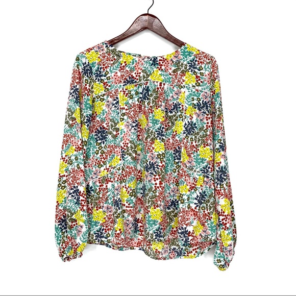 LOFT Boho Multicolored Wildflower Print Long Sleeve Paneled Blouse Size Small. - Picture 1 of 16